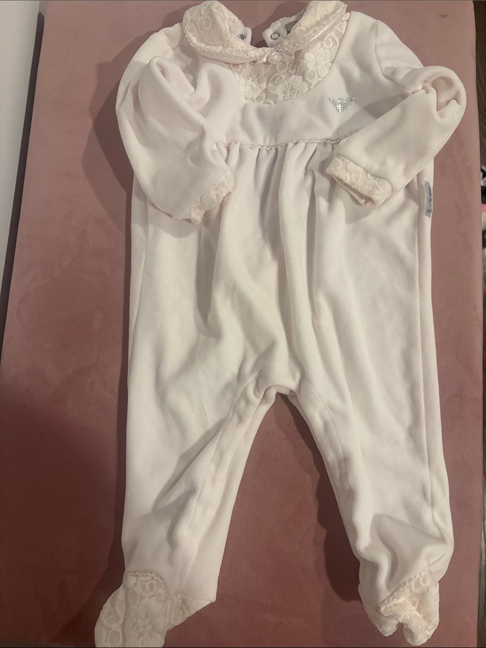 Giorgio Armani Cream Lace-Trim Infant Footie One-Piece